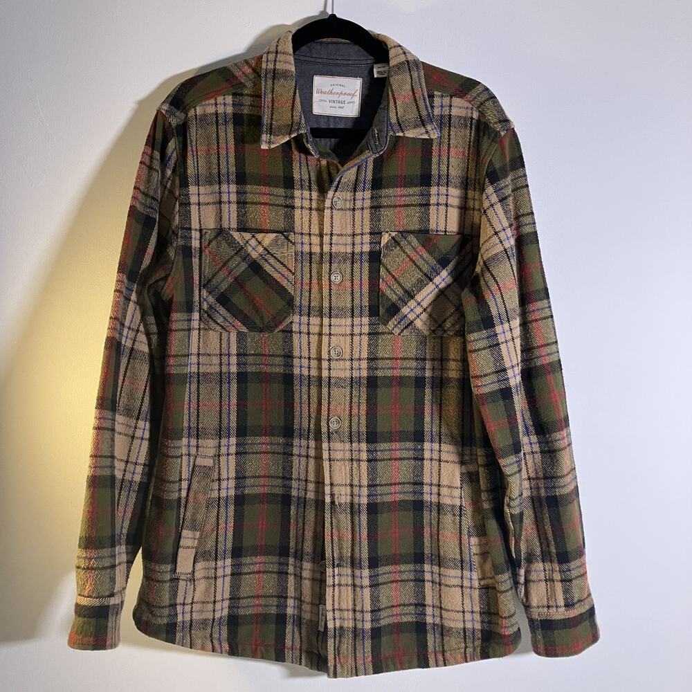 Weatherproof Vintage‎ Shirt Jacket Mens Medium Plaid Flannel Button Up Workwear